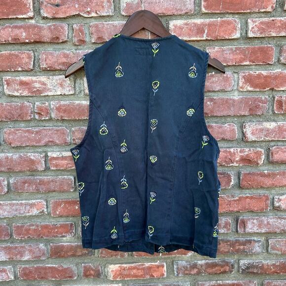 Action Wear Embroidered Flowers Tencel Vest Large Vintage USA - Picture 2 of 6